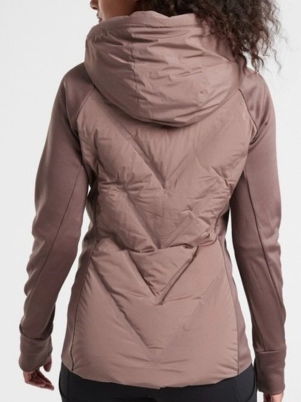 Athleta Inlet Down Puffer Jacket Smoked Almond Brown Size M EUC - Picture 3 of 8